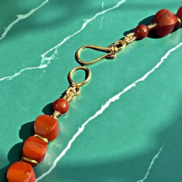 Red Jasper Statement Necklace with Faceted Pendant – Natural Stone Jewelry - Picture 6 of 7